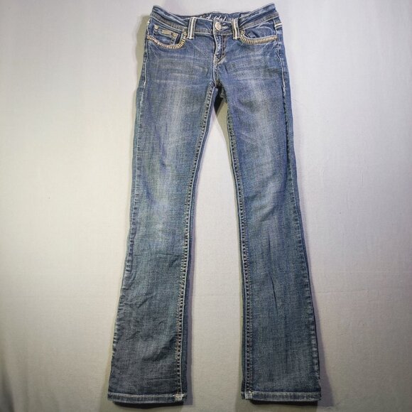 L.A. idol USA jeans flare women's size 3 W28/L34 distressed hard washed blue - Picture 1 of 16